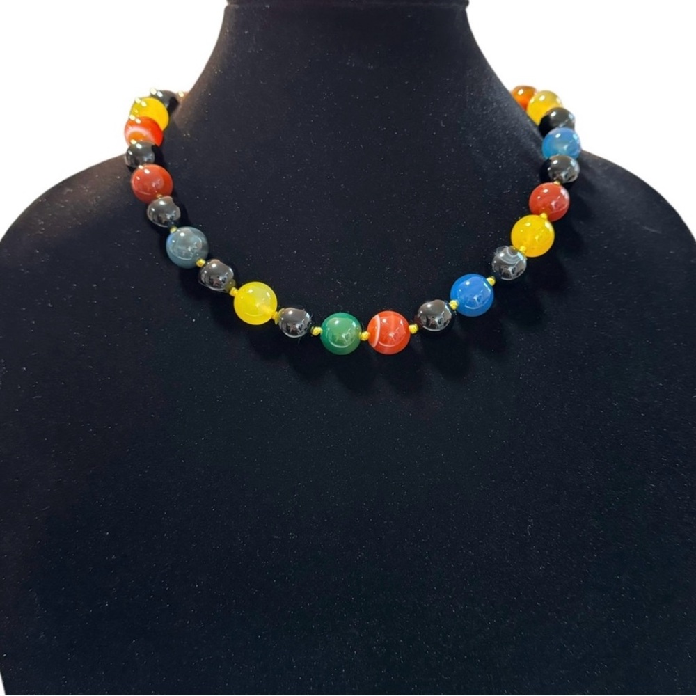 Multi Color Round Beaded Agate Natural Stone Choker Necklace